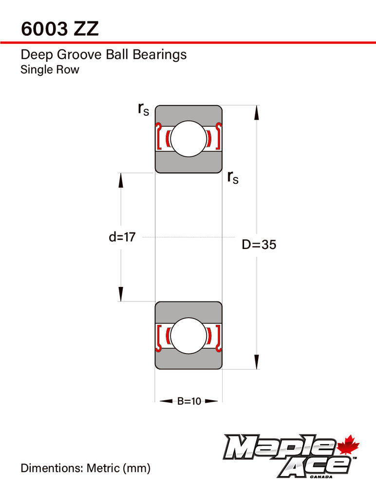 6003-ZZ Ball Bearing 17x35x10mm 6003 ZZ Metal Shielded
