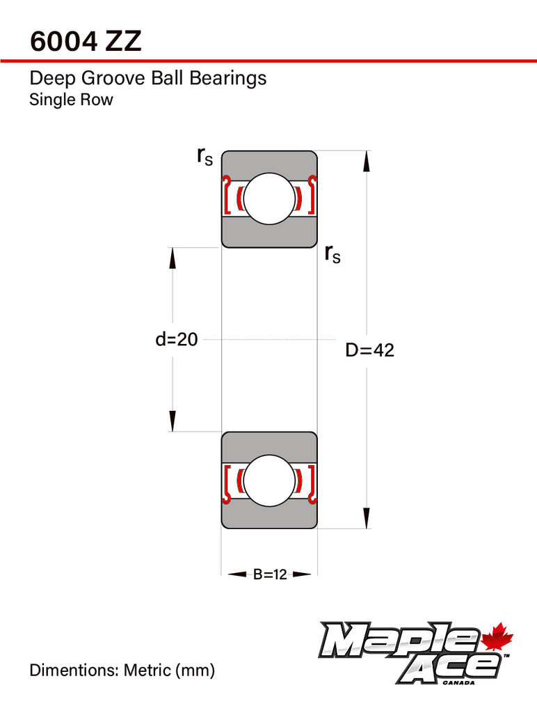 6004-ZZ Ball Bearing 20x42x12mm 6004 ZZ Metal Shielded