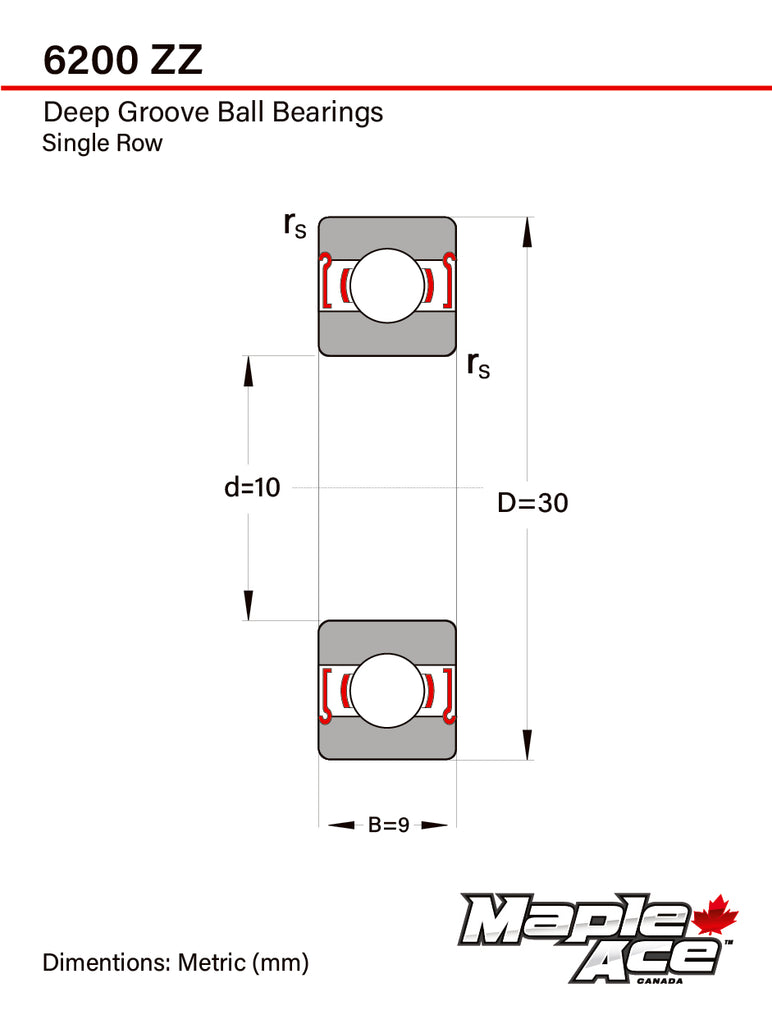 6200-ZZ Ball Bearing 10x30x9mm 6200 ZZ Metal Shielded