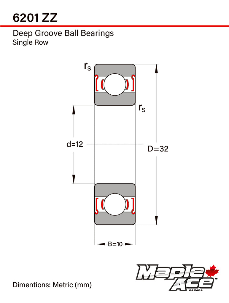 6201-ZZ Ball Bearing 12x32x10mm 6201 ZZ Metal Shielded