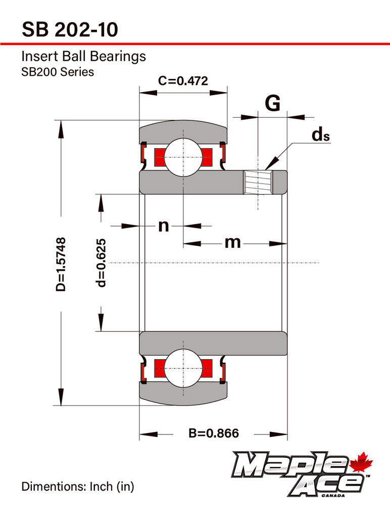 SB202-10 Insert Bearing 5/8in Bore, Spherical OD, Set Screws