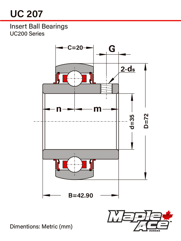 UC207 Insert Bearing 35mm Bore, Spherical OD, Set Screws, Lube Hole