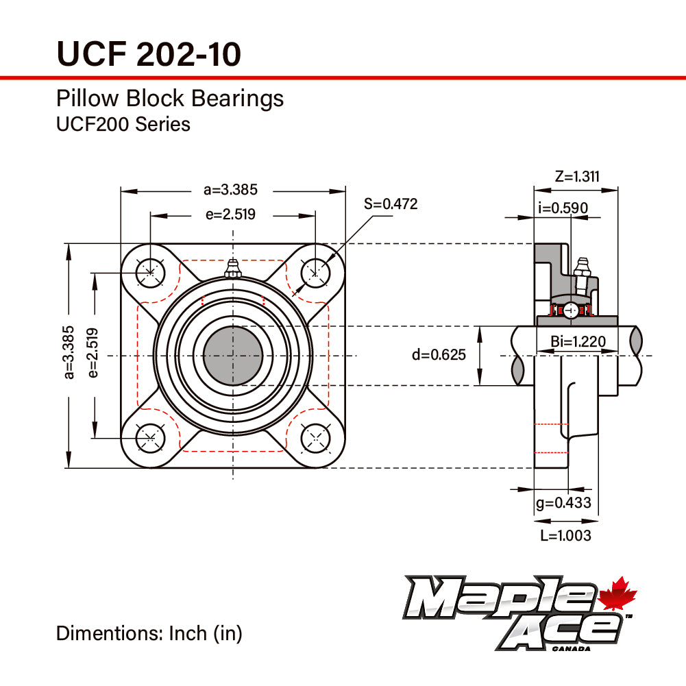 UCF202-10 Flange Bearing 5/8in Bore, 4-Bolt Self-Aligning, Solid Base