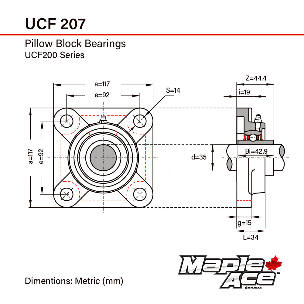 UCF207 Flange Bearing 35mm Bore, 4-Bolt Self-Aligning, Solid Base