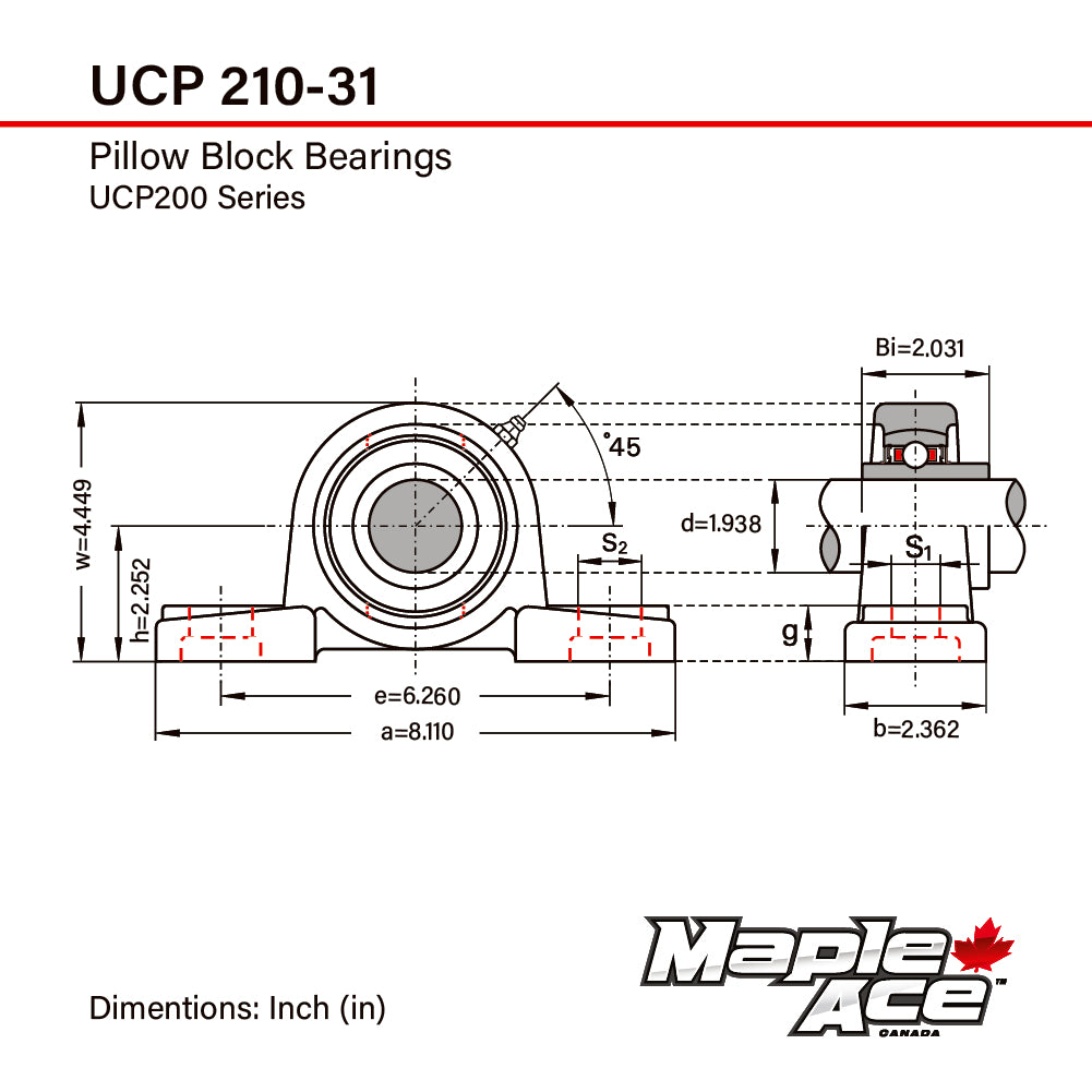 UCP210-31 Pillow Block Bearing 1-15/16in Bore, 2-Bolt, Self-Aligning