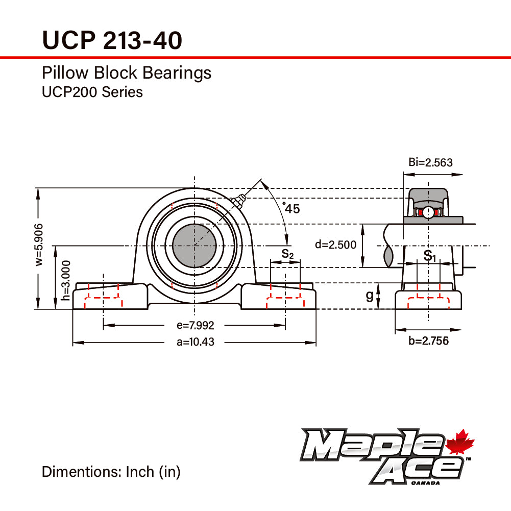 UCP213-40 Pillow Block Bearing 2-1/2in Bore, 2-Bolt, Self-Aligning